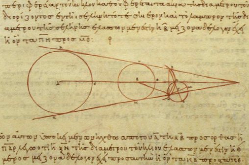 Dessin d'Aristarque de Samos qui lui permit de calculer les distances
    du Soleil et de la Lune.