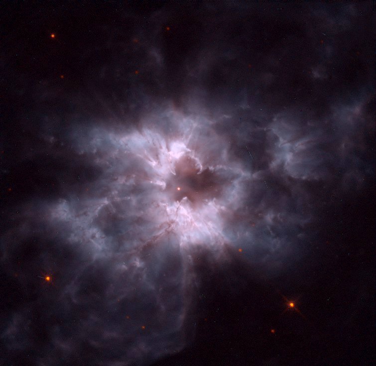 La nébuleuse planétaire NGC 2440 avec, en son centre, une naine
    blanche (H. Bond (STScI), R. Ciardullo (PSU), WFPC2, HST, NASA; Traitement:
    Forrest Hamilton)